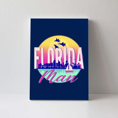 Retro Florida Man Miama Skyline with Fighter Jets Canvas