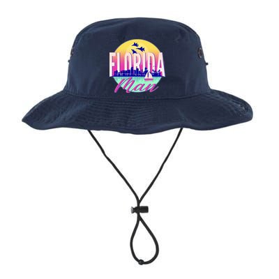 Retro Florida Man Miama Skyline with Fighter Jets Bucket Hat