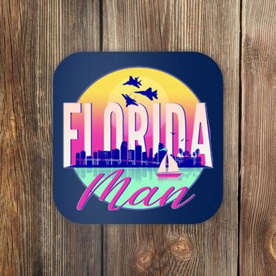 Retro Florida Man Miama Skyline with Fighter Jets Coaster