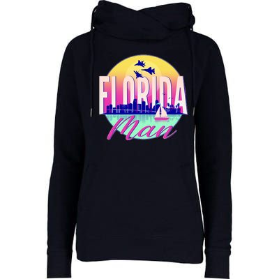 Retro Florida Man Miama Skyline with Fighter Jets Womens Funnel Neck Pullover Hood