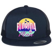 Retro Florida Man Miama Skyline with Fighter Jets Flat Bill Trucker Hat