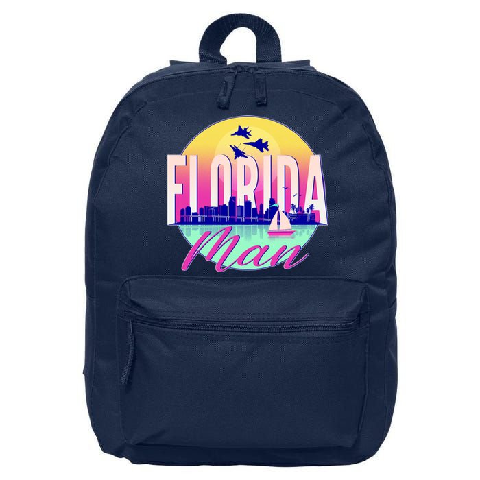 Retro Florida Man Miama Skyline with Fighter Jets 16 in Basic Backpack