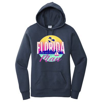 Retro Florida Man Miama Skyline with Fighter Jets Women's Pullover Hoodie