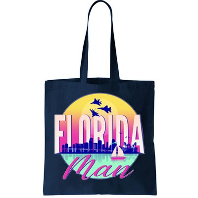 Retro Florida Man Miama Skyline with Fighter Jets Tote Bag