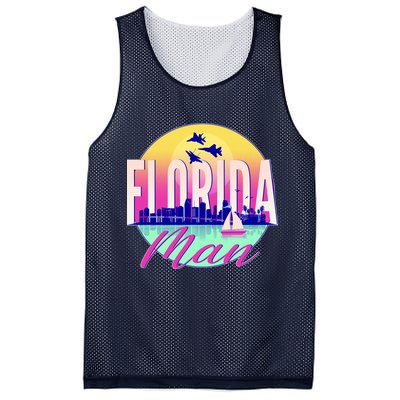 Retro Florida Man Miama Skyline with Fighter Jets Mesh Reversible Basketball Jersey Tank