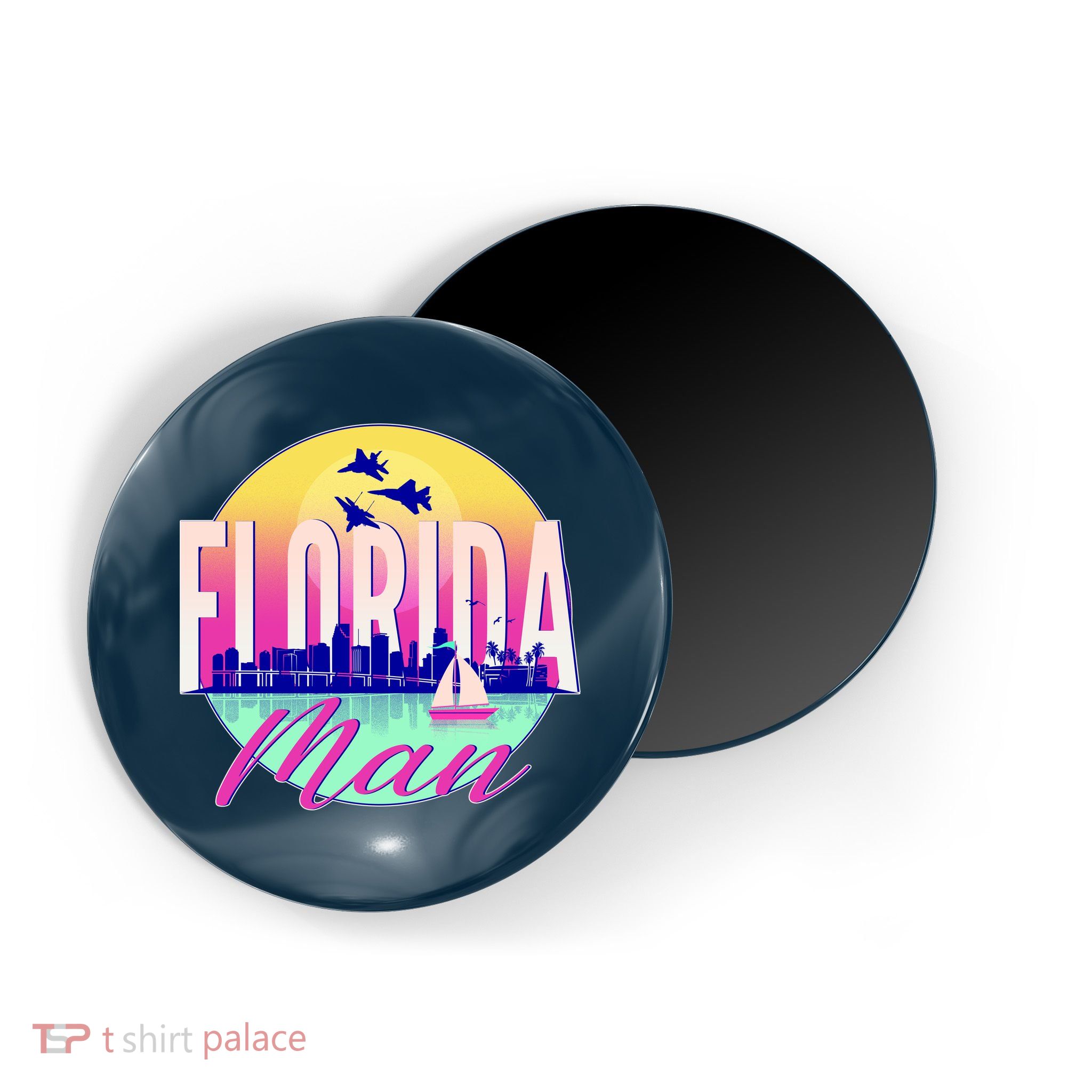 Retro Florida Man Miama Skyline with Fighter Jets Magnet