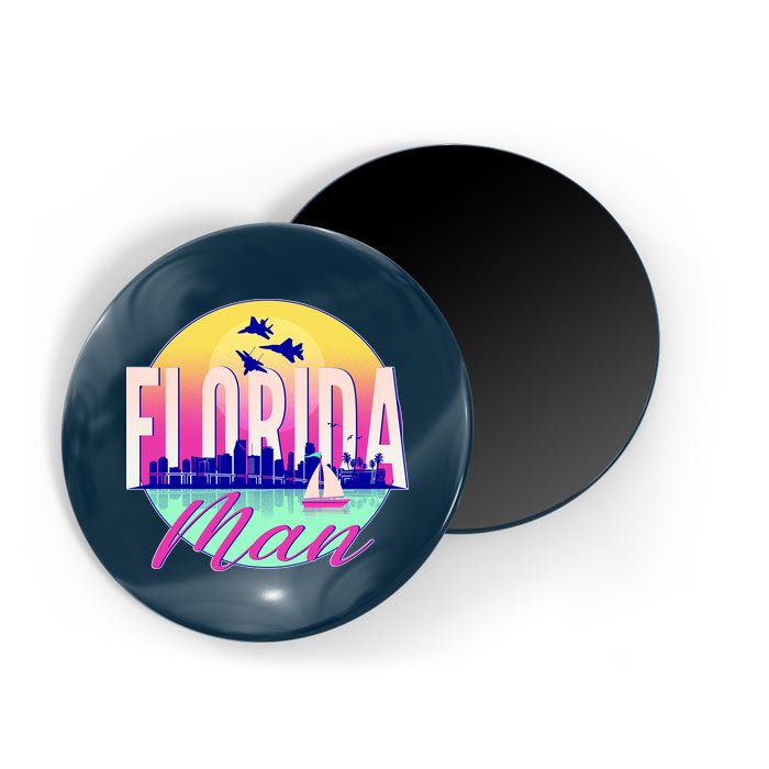Retro Florida Man Miama Skyline with Fighter Jets Magnet