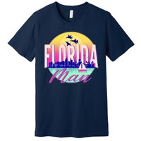 Retro Florida Man Miama Skyline with Fighter Jets Premium T-Shirt