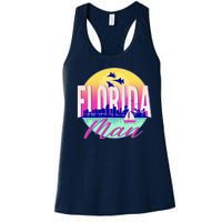 Retro Florida Man Miama Skyline with Fighter Jets Women's Racerback Tank