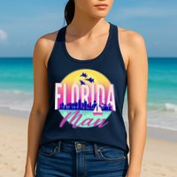 Retro Florida Man Miama Skyline with Fighter Jets Womens Tank Top