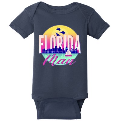 Retro Florida Man Miama Skyline with Fighter Jets Baby Bodysuit