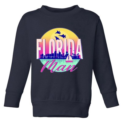 Retro Florida Man Miama Skyline with Fighter Jets Toddler Sweatshirt