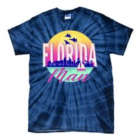 Retro Florida Man Miama Skyline with Fighter Jets Tie-Dye T-Shirt