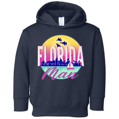 Retro Florida Man Miama Skyline with Fighter Jets Toddler Hoodie