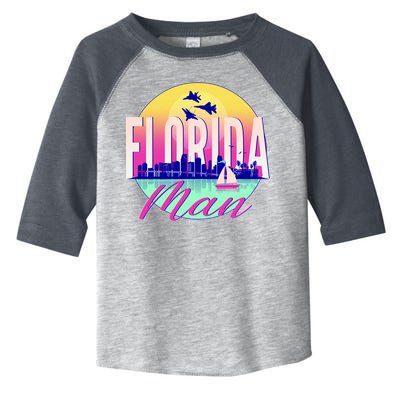 Retro Florida Man Miama Skyline with Fighter Jets Toddler Fine Jersey T-Shirt