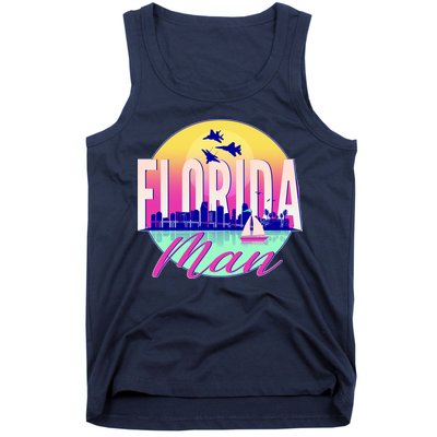 Retro Florida Man Miama Skyline with Fighter Jets Tank Top