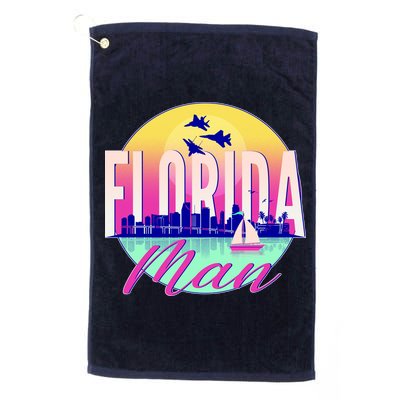 Retro Florida Man Miama Skyline with Fighter Jets Golf Towel