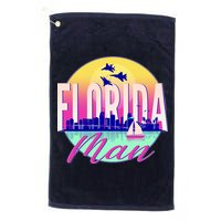 Retro Florida Man Miama Skyline with Fighter Jets Golf Towel