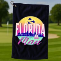 Retro Florida Man Miama Skyline with Fighter Jets Golf Towel