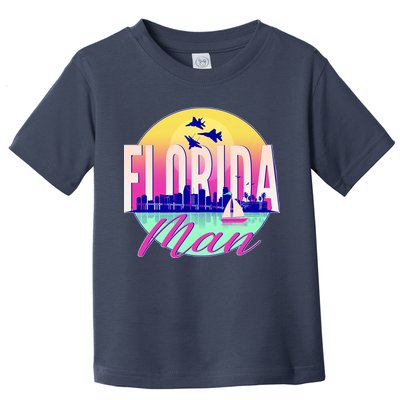 Retro Florida Man Miama Skyline with Fighter Jets Toddler T-Shirt