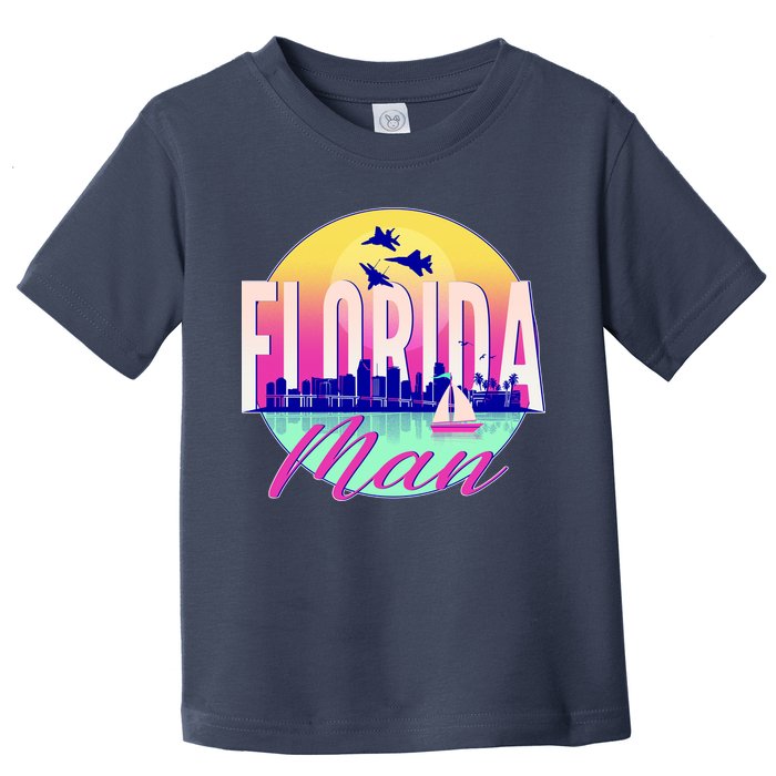 Retro Florida Man Miama Skyline with Fighter Jets Toddler T-Shirt