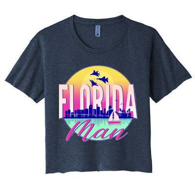 Retro Florida Man Miama Skyline with Fighter Jets Crop Top