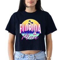 Retro Florida Man Miama Skyline with Fighter Jets Crop Top