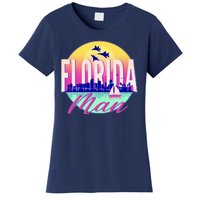 Retro Florida Man Miama Skyline with Fighter Jets Women's T-Shirt