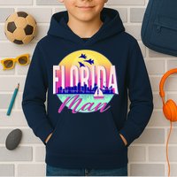 Retro Florida Man Miama Skyline with Fighter Jets Kids Hoodie