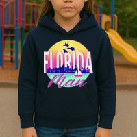 Retro Florida Man Miama Skyline with Fighter Jets Kids Hoodie