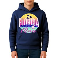Retro Florida Man Miama Skyline with Fighter Jets Kids Hoodie