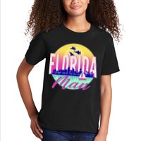 Retro Florida Man Miama Skyline with Fighter Jets Kids T-Shirt