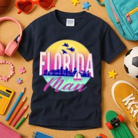 Retro Florida Man Miama Skyline with Fighter Jets Kids T-Shirt
