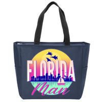 Retro Florida Man Miama Skyline with Fighter Jets Zip Tote Bag