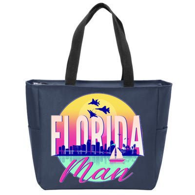 Retro Florida Man Miama Skyline with Fighter Jets Zip Tote Bag