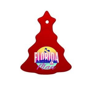 Retro Florida Man Miama Skyline with Fighter Jets Ceramic Tree Ornament