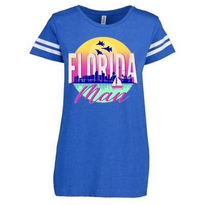 Retro Florida Man Miama Skyline with Fighter Jets Enza Ladies Jersey Football T-Shirt