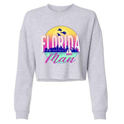 Retro Florida Man Miama Skyline with Fighter Jets Cropped Pullover Crew