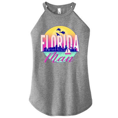 Retro Florida Man Miama Skyline with Fighter Jets Women's Perfect Tri Rocker Tank