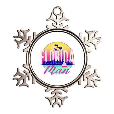 Retro Florida Man Miama Skyline with Fighter Jets Metallic Star Ornament