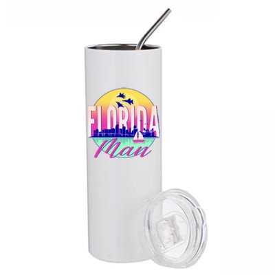 Retro Florida Man Miama Skyline with Fighter Jets Stainless Steel Tumbler