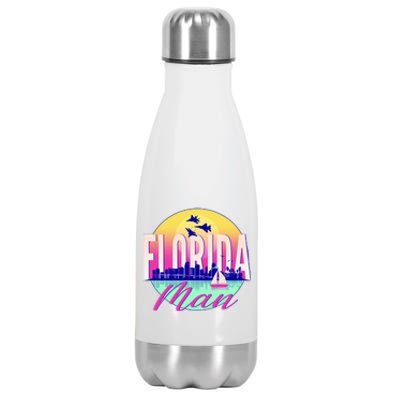 Retro Florida Man Miama Skyline with Fighter Jets Stainless Steel Insulated Water Bottle