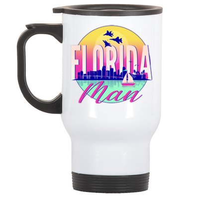 Retro Florida Man Miama Skyline with Fighter Jets Stainless Steel Travel Mug