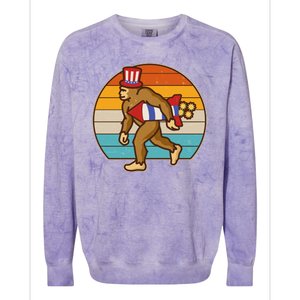 Retro Fourth 4th of July Firecracker Rocket Bigfoot Colorblast Crewneck Sweatshirt