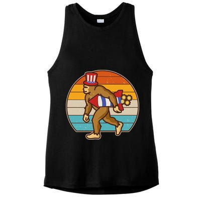 Retro Fourth 4th of July Firecracker Rocket Bigfoot Ladies PosiCharge Tri-Blend Wicking Tank