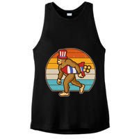 Retro Fourth 4th of July Firecracker Rocket Bigfoot Ladies PosiCharge Tri-Blend Wicking Tank