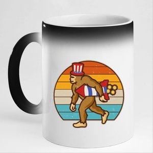 Retro Fourth 4th of July Firecracker Rocket Bigfoot 11oz Black Color Changing Mug