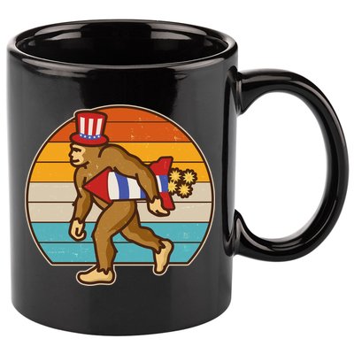 Retro Fourth 4th of July Firecracker Rocket Bigfoot 11oz C Handle Ceramic Mug