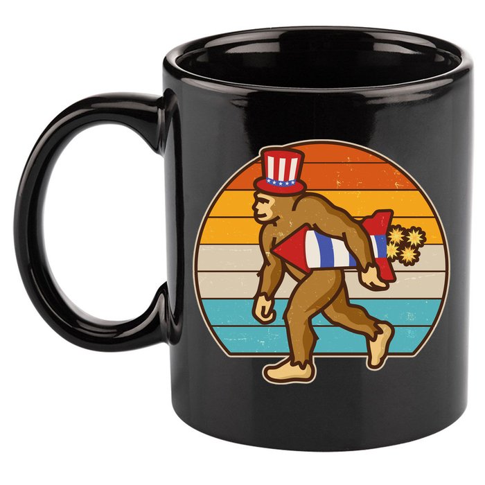 Retro Fourth 4th of July Firecracker Rocket Bigfoot 11oz C Handle Ceramic Mug