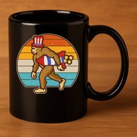 Retro Fourth 4th of July Firecracker Rocket Bigfoot 11oz C Handle Ceramic Mug